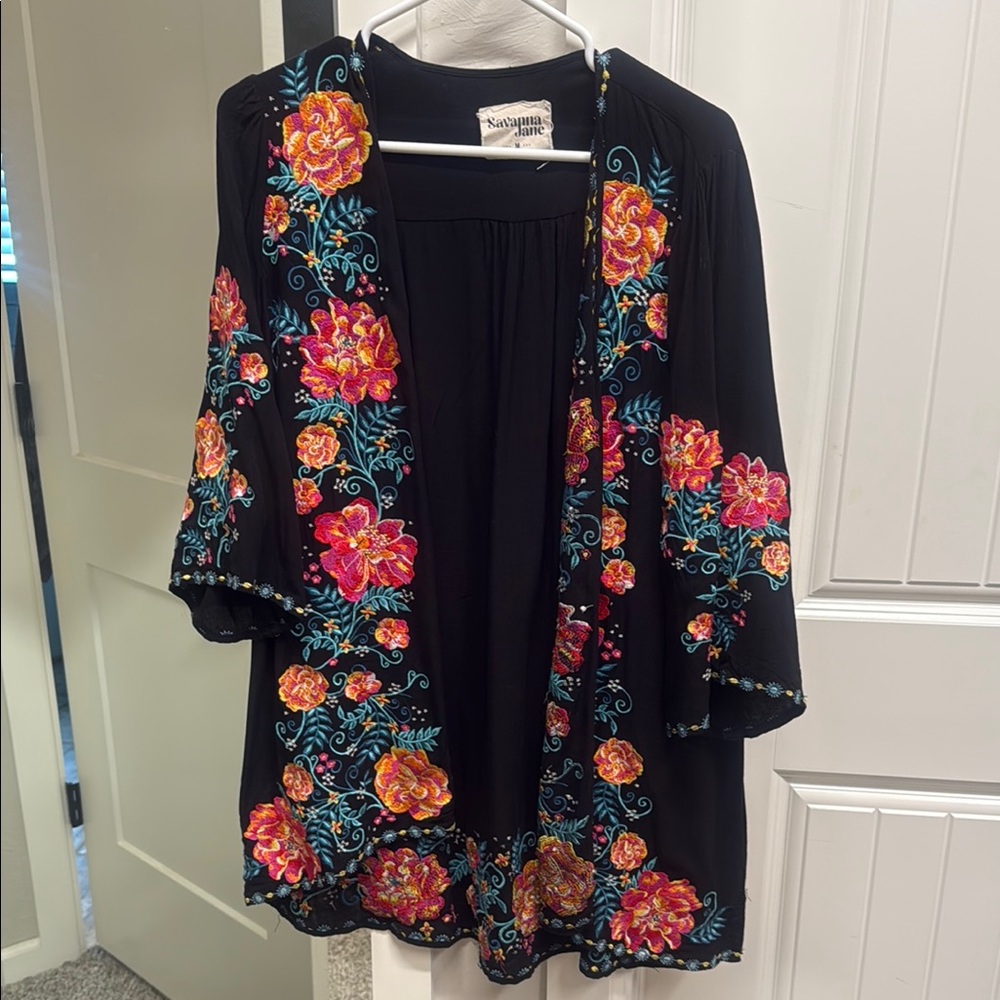 Savanna Jane Black Floral Embroidered Blouse